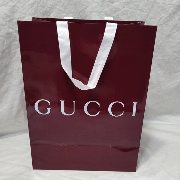 Gucci Red Glossy Gift Bag Reusable Shopping Logo Spell Out Empty 13.75 x 10 in - Picture 2 of 16